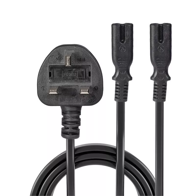 Lindy 2,5 m cable alargador con conector UK tipo G a 2x IEC C7, negro