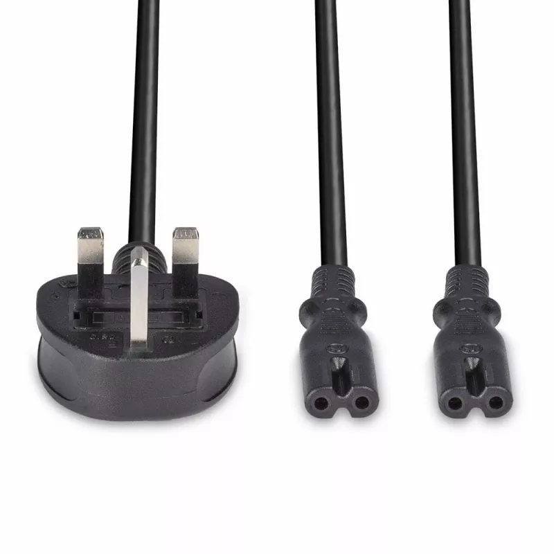 Lindy 2,5 m cable alargador con conector UK tipo G a 2x IEC C7, negro