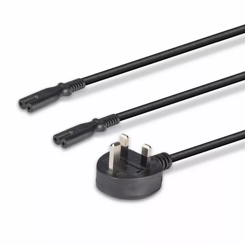 Lindy 2,5 m cable alargador con conector UK tipo G a 2x IEC C7, negro