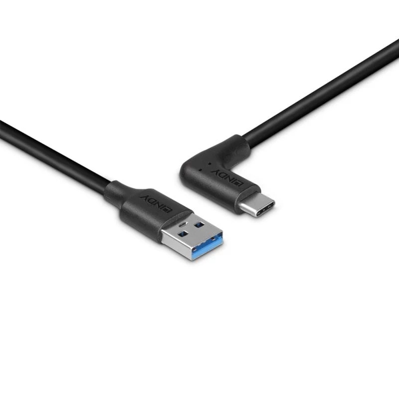 Lindy 1 m cable USB 3.2 Type-A a USB-C en ángulo recto, 10 Gbit/s