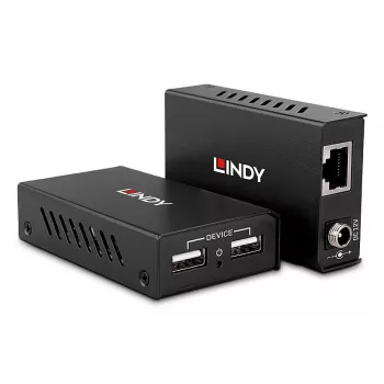 Lindy 100 m extensor USB 2.0 Cat. 6 de 2 puertos, transmisor y receptor AV, 100 m, con cable, negro