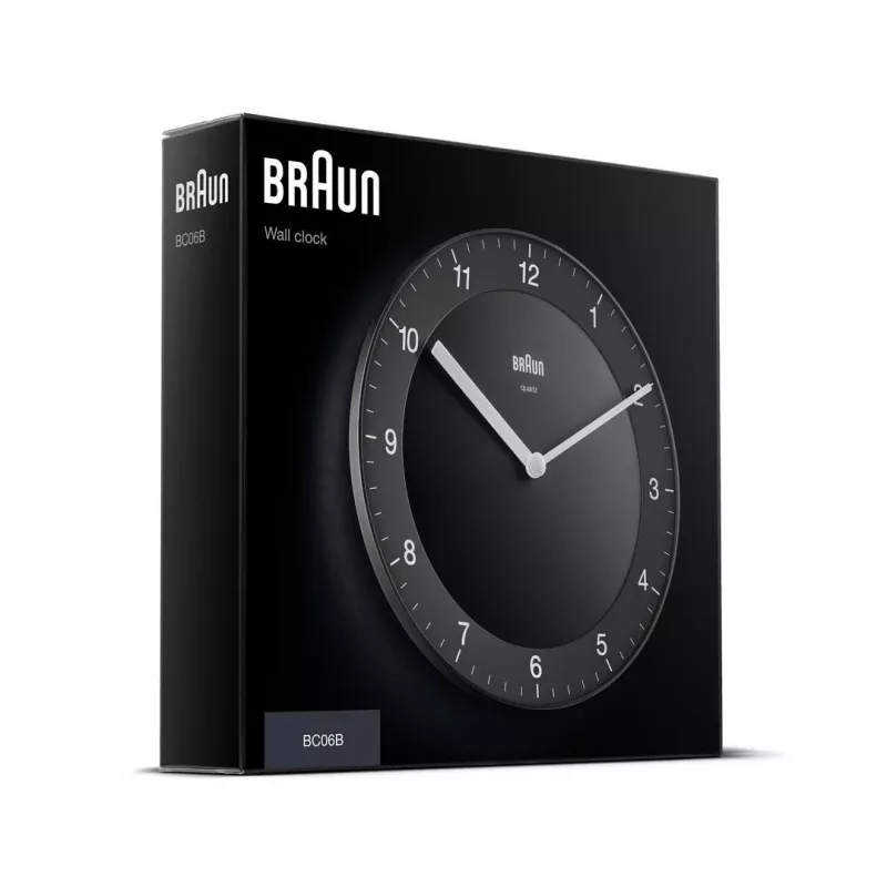 Braun BC 06 B reloj de pared de cuarzo analógico negro reloj de cuarzo redondo negro