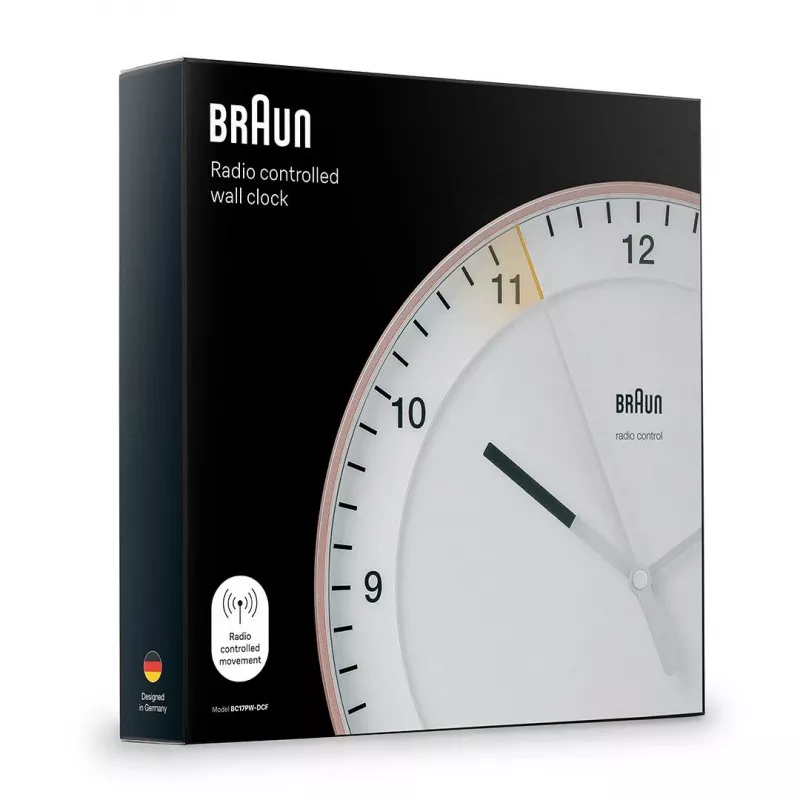 Reloj de pared BRAUN BC 17 PW DCF — reloj radiocontrolado DCF analógico, rosa y blanco