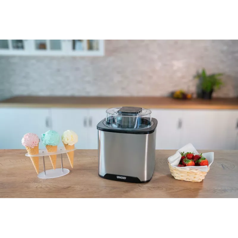 Unold Máquina de helados Gelato 1,5 L, máquina de helados tradicional, 1,5 L, 1 recipientes, negro, acero inoxidable, 30 min, LCD