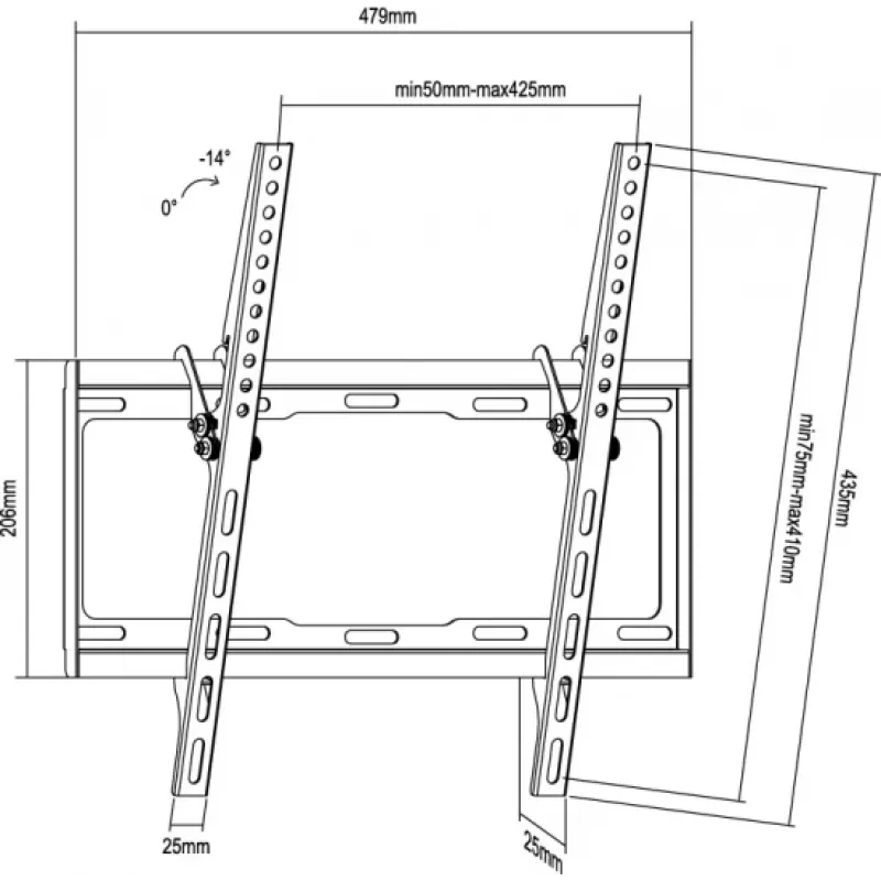 Equip Soporte de pared inclinable para TV de 32 inch a 55 inch, 81,3 cm (32 inch), 139,7 cm (55 inch), 200 x 200 mm, 400 x 400 mm, acero, negro