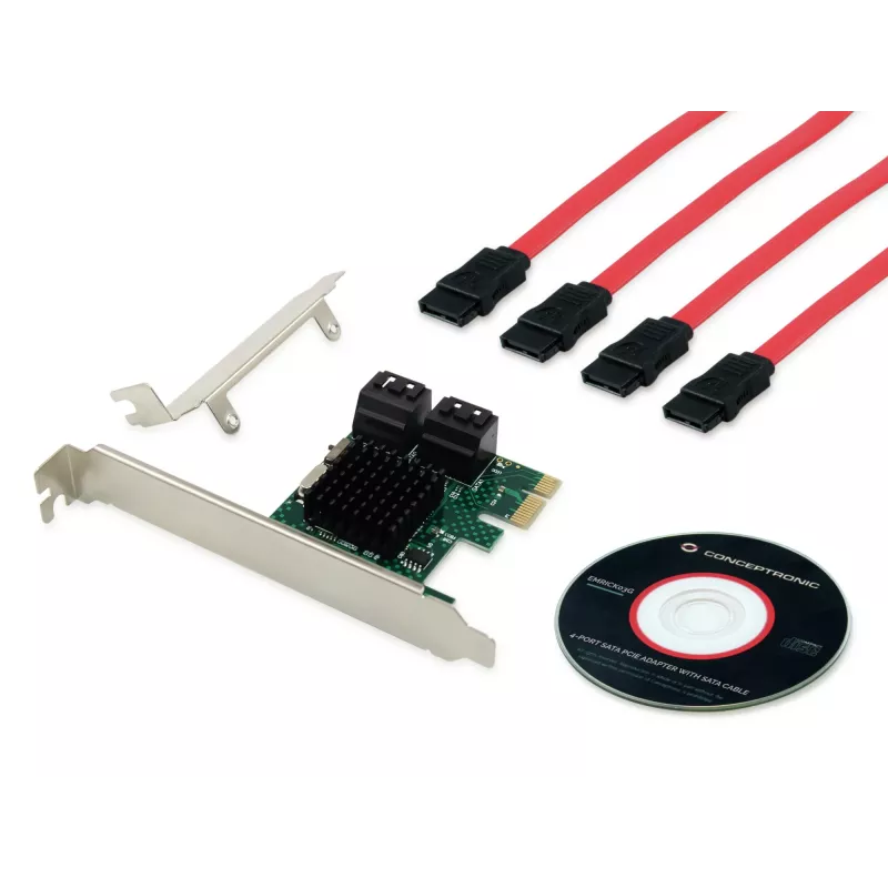 Conceptronic EMRICK adaptador SATA PCIe de 4 puertos con cable SATA