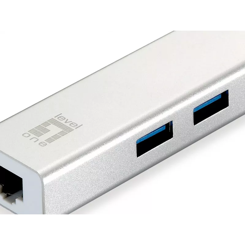 LevelOne adaptador de red Gigabit USB, hub USB, cableado, USB, Ethernet, 1000 Mbit/s, plateado, blanco
