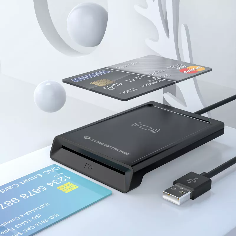 Conceptronic BIAN11B lector de tarjetas Smart-ID de doble interfaz, USB 2.0, Near Field Communication (NFC), 1 m, negro, 100 g