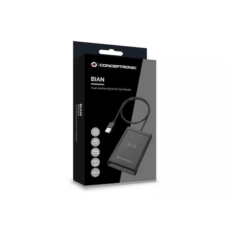 Conceptronic BIAN11B lector de tarjetas Smart-ID de doble interfaz, USB 2.0, Near Field Communication (NFC), 1 m, negro, 100 g