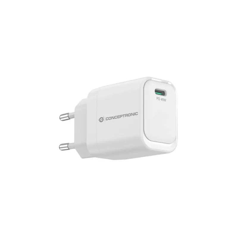 CONCEPTRONIC ALTHEA19W45 cargador GaN USB-C PD de 1 puerto 45W con PPS, PD 3.0, 100–240V, blanco