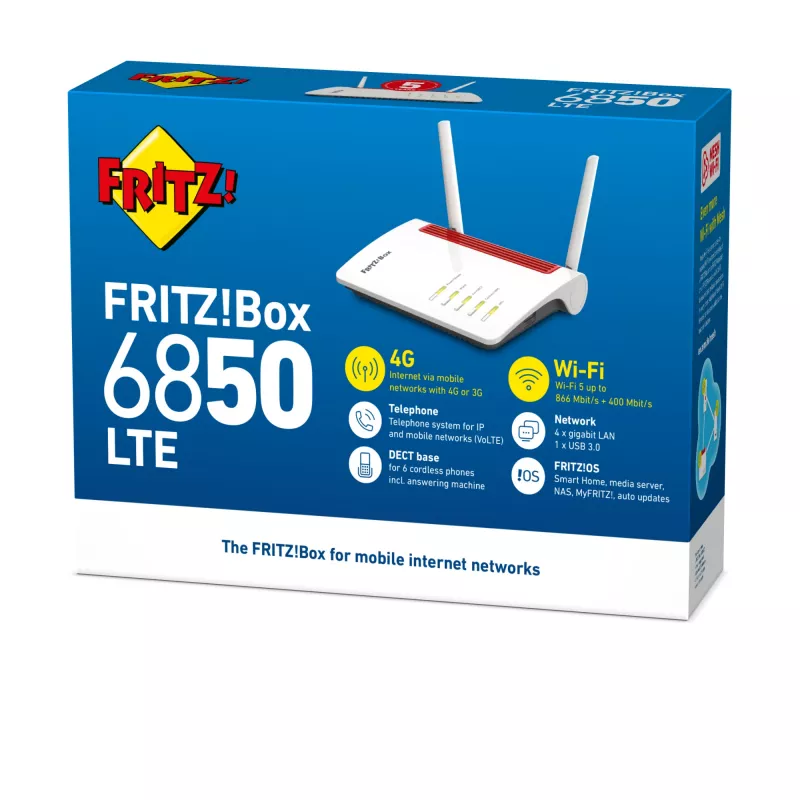 Box FRITZ 6850 LTE router WLAN Gigabit Ethernet dual band (2,4 GHz / 5 GHz) 4G blanco