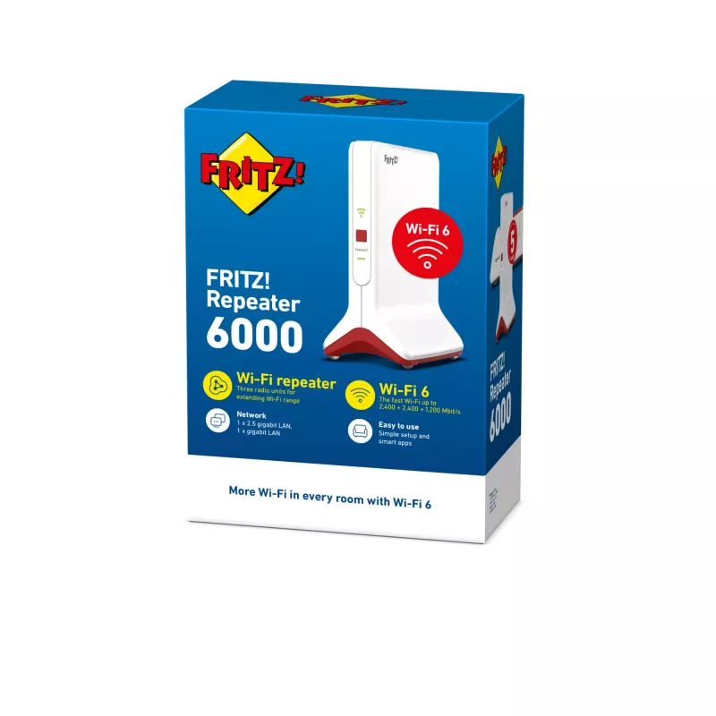 Repetidor de red inalámbrico AVM FRITZ!Repeater 6000 Edition International — tri band 6000 Mbit/s, 2x LAN, blanco