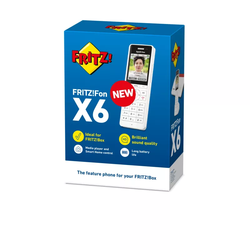 Teléfono inalámbrico DECT FRITZ X6 blanco International — manos libres, contestador automático, agenda de 100 contactos