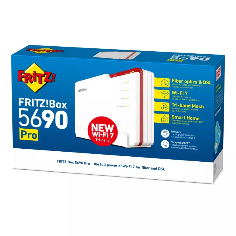 Box FRITZ! 5690 Pro International router WLAN 2,5 Gigabit Ethernet tri band (2,4 GHz / 5 GHz / 6 GHz) blanco