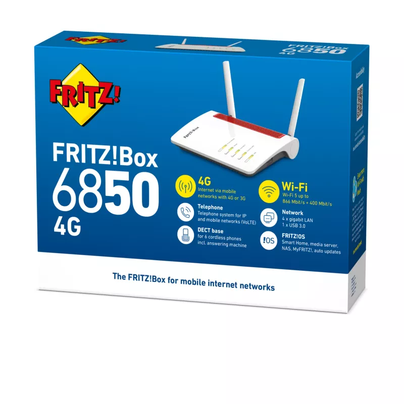 Box FRITZ 6850 4G International router WLAN Gigabit Ethernet dual band (2,4 GHz / 5 GHz) blanco