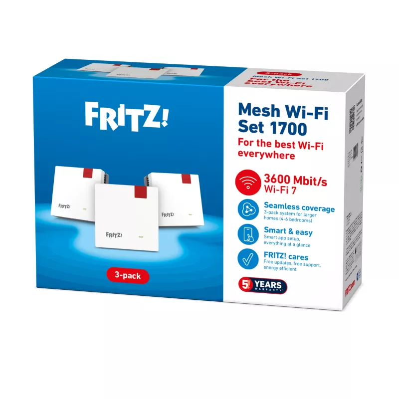 Mesh Set inalámbrico FRITZ 1700 3er-Pack, blanco, antenas internas