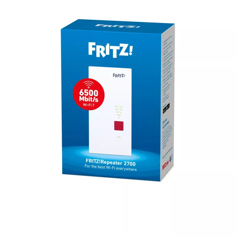 Repetidor Wi-Fi AVM FRITZ! 2700 (dual band, Wi‑Fi 7 802.11be, 6500 Mbit/s, 2.5 GbE, antenas internas)