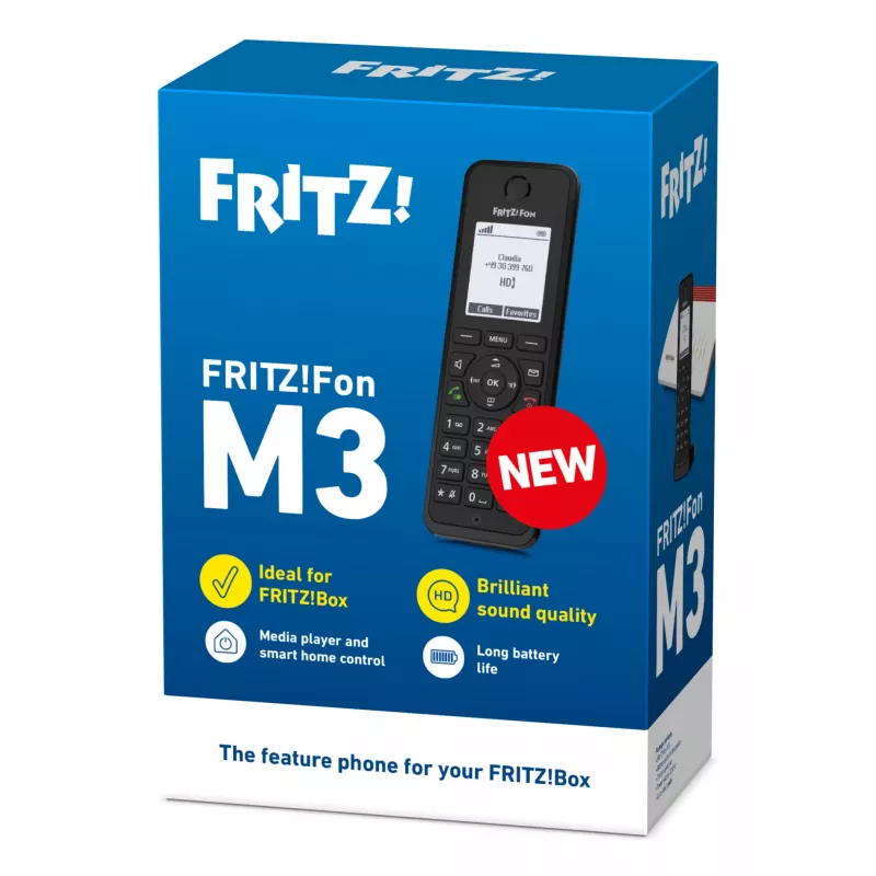 Teléfono DECT AVM FRITZ! Fon M3 International — terminal inalámbrico, identificación de llamadas, manos libres, 1 terminal, agenda de 1000 contactos