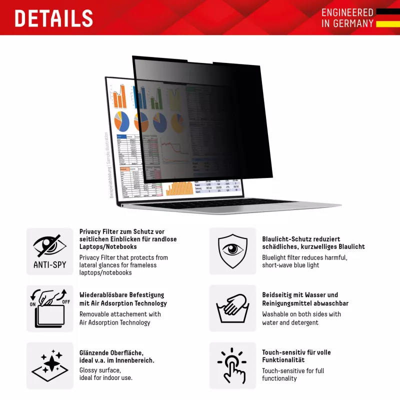 Displex PRIVACY SAFE filtro de privacidad de 2 vías extraíble para portátiles de 13,3