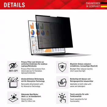 Displex PRIVACY SAFE filtro de privacidad de 2 vías extraíble para portátil/notebook (sin marco/frameless) 16