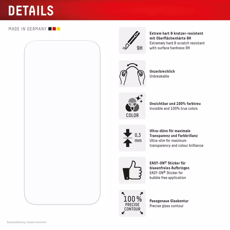 Displex Smart Glass (9H) para Apple iPhone 16 Pro Max, adhesivo de montaje, irrompible