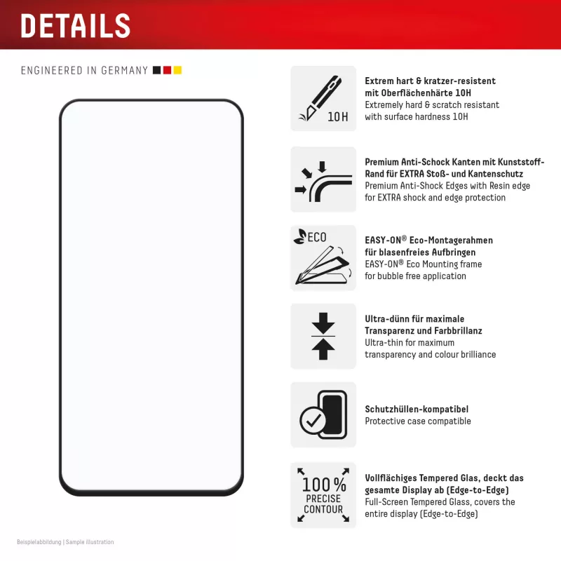 Displex lámina protectora de pantalla Premium (cobertura total, 10H) para Samsung Galaxy S24 FE, marco de montaje Eco, cobertura total
