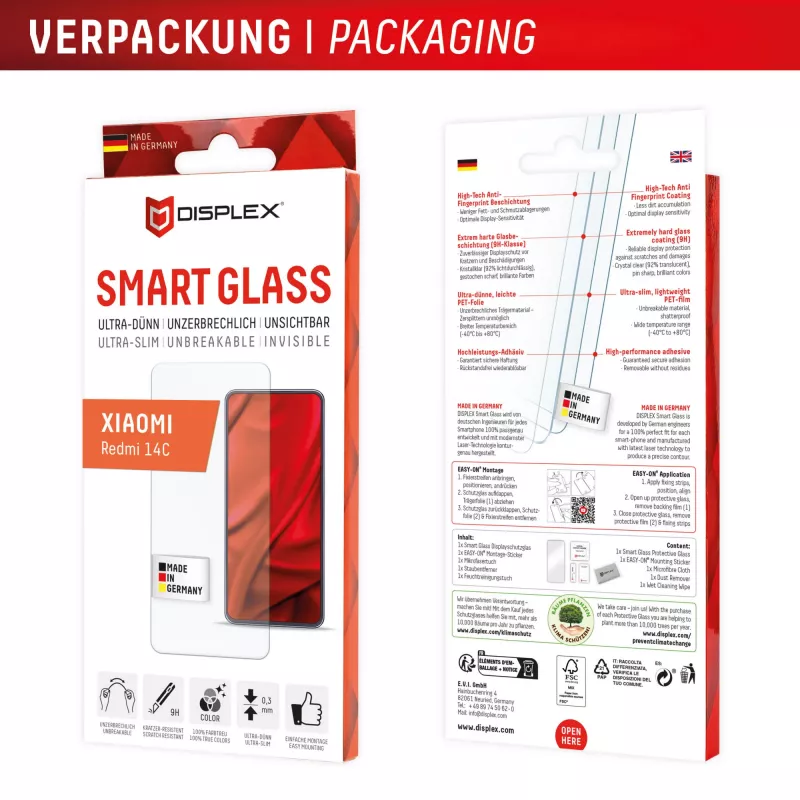 Displex Smart Glass (9H) para Xiaomi Redmi 14C, adhesivo de montaje, irrompible