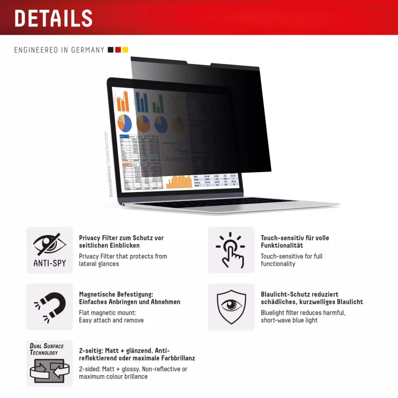 Displex PRIVACY SAFE filtro de privacidad de 2 vías magnético Surface Laptop Studio 2 14,4 pulgadas
