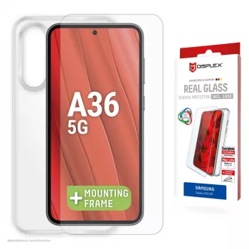 Protector de pantalla de cristal templado + funda para Samsung Galaxy A36 de e.v.i., marco de montaje Eco, antirrayaduras, transparente