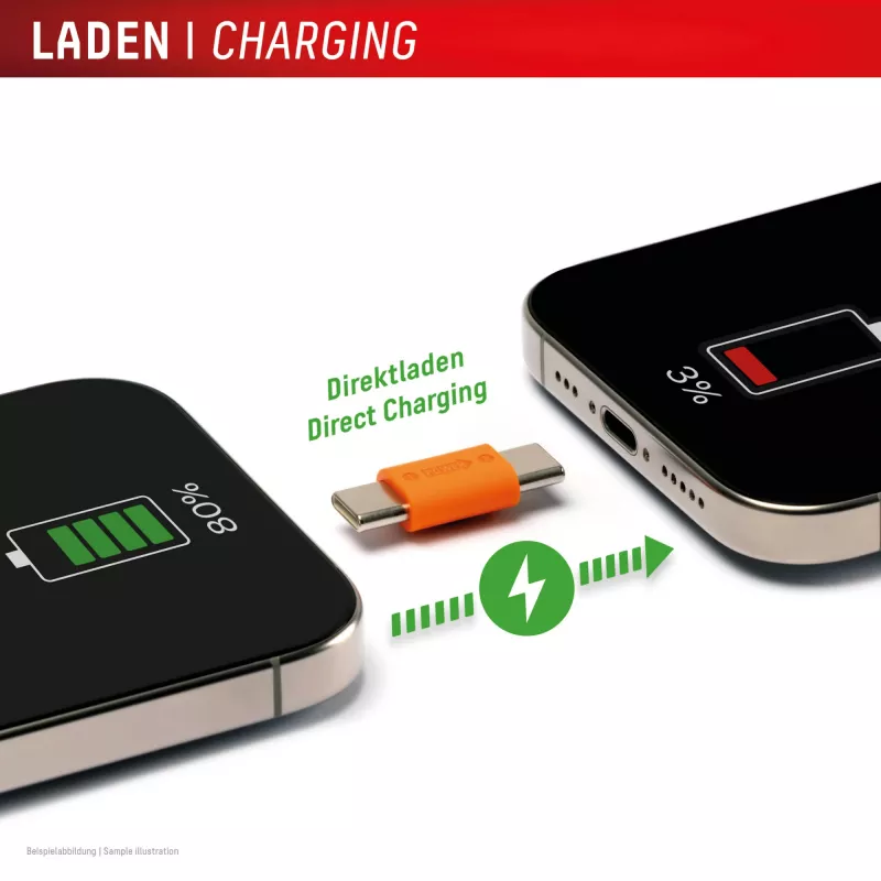 Displex cargador de emergencia de teléfono a teléfono, USB-C a USB-C, conector mini + cable flex, set compacto de 2