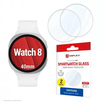 Protector de pantalla e.v.i. Displex cristal 9H para Galaxy Watch 8 40 mm, pack de 2, ultrafino, sin bordes, anti-huellas