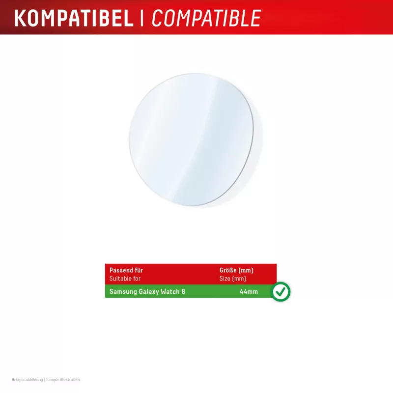 Protector de pantalla de cristal para Galaxy Watch 8 (44 mm) de e.v.i. — Displex 9H, pack de 2, ultrafino, sin bordes, anti-huellas