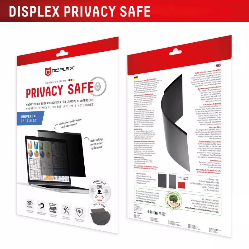 Filtro de privacidad e.v.i. Displex PRIVACY SAFE magnético 2 direcciones para portátil / notebook de 16