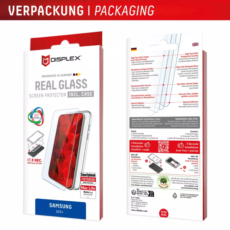 Displex protector de pantalla + funda para Samsung S26+, resistente a arañazos