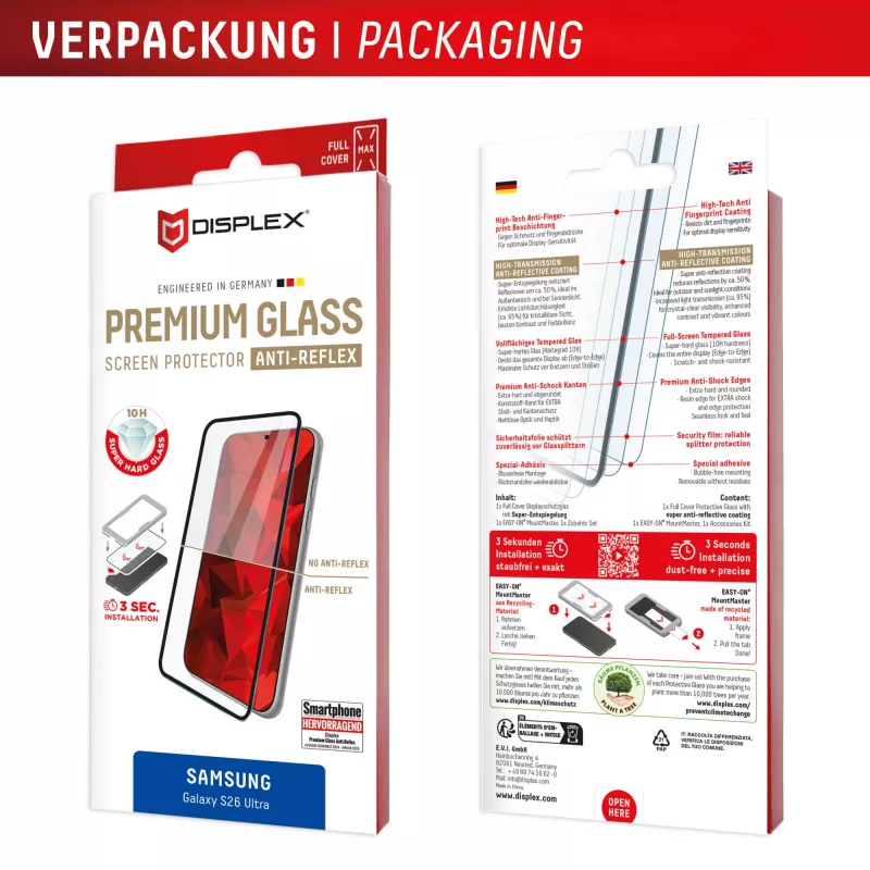 Displex protector de pantalla Premium (cobertura total, 10H) para Samsung S26 Ultra, cobertura total