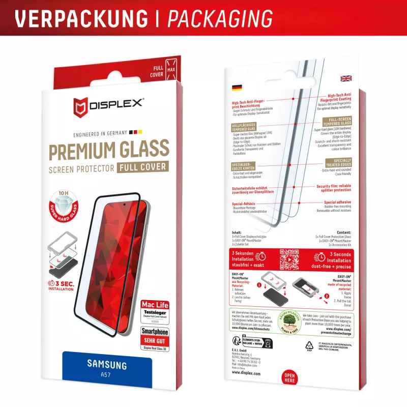 Displex protector de pantalla Premium (cobertura total, 10H) para Samsung A57, cobertura total