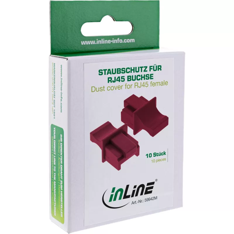InLine Tapa antipolvo para conector hembra RJ45, rojo oscuro, 10 uds.