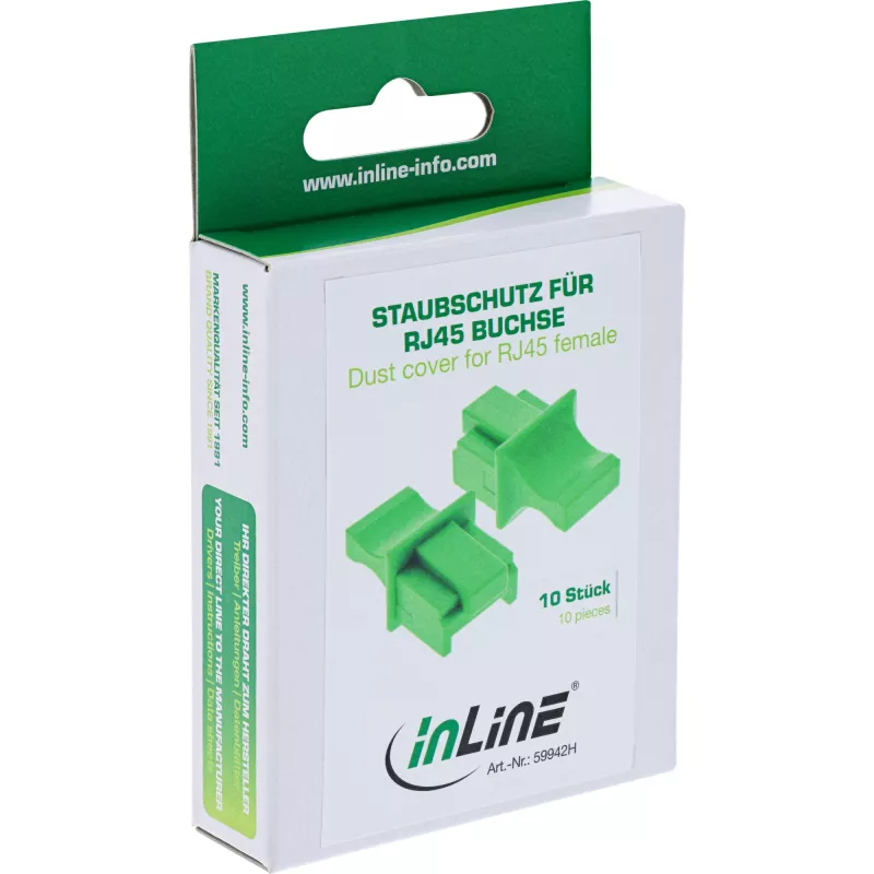 InLine Tapa antipolvo para conector hembra RJ45, verde, 10 uds.