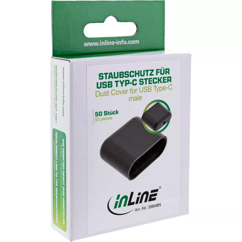 Tapón antipolvo para conector macho USB-C InLine 59948N negro, 50 uds.