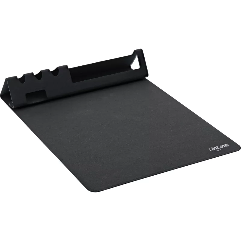 Alfombrilla InLine 55261 — base de goma multifuncional con soporte para smartphone y bolígrafo, 250×? mm, negra