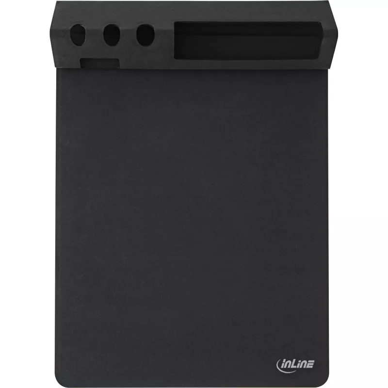 Alfombrilla InLine 55261 — base de goma multifuncional con soporte para smartphone y bolígrafo, 250×? mm, negra
