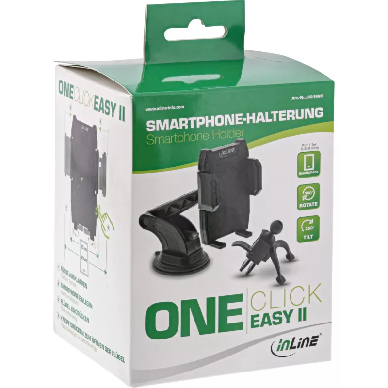 InLine ONE CLICK EASY II soporte para smartphone de coche — soporte pasivo universal, negro