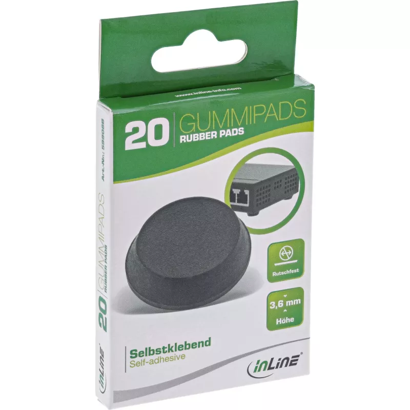 InLine pies de goma, paquete de 20 uds., negro, forma plana 1,2 cm, goma, negro