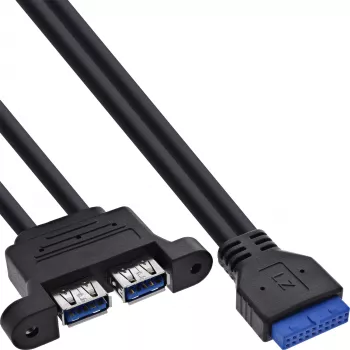 InLine 33390K cable USB 3.2 Gen 1 interno, placa base a 2x conector hembra USB-A, 0,45 m