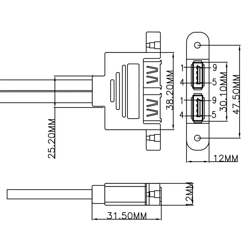 InLine 33390K cable USB 3.2 Gen 1 interno, placa base a 2x conector hembra USB-A, 0,45 m