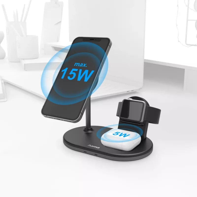 Hama MagCharge Multi Headset, smartphone, reloj negro AC carga inalámbrica carga rápida interior