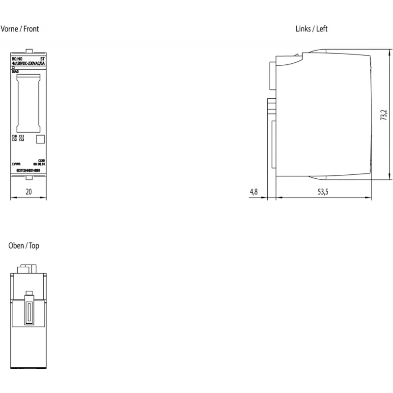 Siemens SIMATIC ET 200SP módulo de relé NO, 4 x 120 V DC, 6ES7132-6HD01-0BB1
