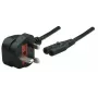 Manhattan Cable de alimentación, conector macho UK de 3 polos a conector hembra C7 (conector de aparato), 1,8 m, 13 A, Negro, Cable, Garantía de por vida