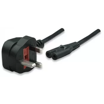 Manhattan Cable de alimentación, conector macho UK de 3 polos a conector hembra C7 (conector de aparato), 1,8 m, 13 A, Negro, Cable, Garantía de por vida