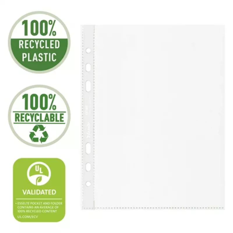 Esselte funda reciclada A5, 150 x 210 mm (A5), transparente, polipropileno (PP), horizontal/vertical, apertura superior, 0,07 mm